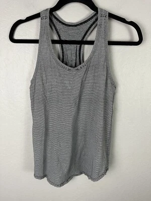 LULULEMON Women’s 4 ‘Love Tank *Pleated’ Tonka Stripe White & Black Racerback - Imagem 1 de 3