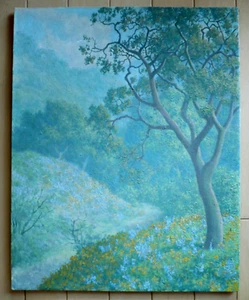 OLD PLEIN AIR CALIFORNIA LANDSCAPE, FLOWERING CALIF POPPIES CA OIL IMPRESSIONIST - Picture 1 of 15