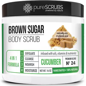 Exfoliante facial y corporal de pepino marrón azúcar pureSCRUBS + cuchara, bofetada y jabón GRATIS - Imagen 1 de 8