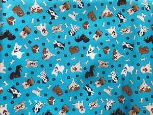 Tossed Pups On Teal🐕 🐶  Dogs Puppies Fabric Cotton 🐾  BTHY 18”x44” - Picture 1 of 2