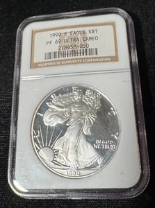 1990-S Proof Silver Eagle NGC PF69 Ultra Cameo Classic Brown Label - Picture 1 of 2