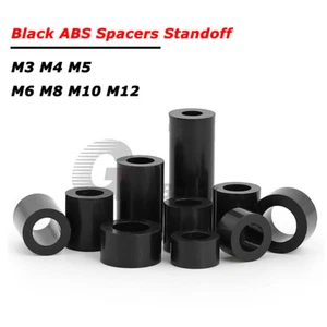 Nylon Spacers Standoff M3,4,5,6,8,10,12 Black Plastic ABS Washers Round Sleeve - Picture 1 of 9