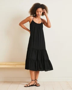 Vestido de mujer Garnet Hill negro punto suizo espalda cruzada en capas midi XS - Imagen 1 de 7