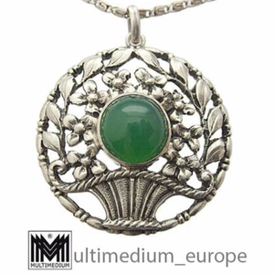 Colgante de plata Art Nouveau ágata verde alrededor de 1910 800 silver pendant green agate - Imagen 1 de 5