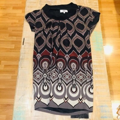 Tibi 100% Silk Print Dress Mod Black gray brown - Image 1 of 4