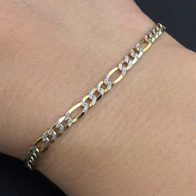 Brazalete Figaro (eslabones sólidos) 8" relleno de oro de 14K de 3,5 mm talla diamante Foto 1 de 4