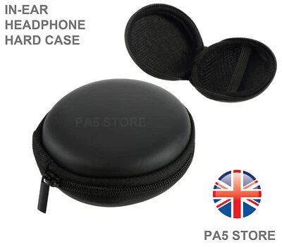 Black In Ear Ipod Headphone Earbuds Round Storage Hard Carry Case With Zip Ipad - Image 1 of 3