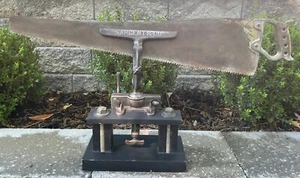 Vintage Industrial Jagged Saw Sculpture Modern Art Metal Clamp Base OOAK - Picture 1 of 10