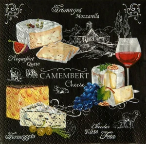 4x Papier Design Serviette Decoupage Handwerk Tissue Käse Rebe Fromage Camembert Essen - Bild 1 von 2