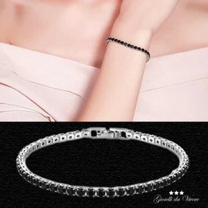 GIOIELLI BRACCIALETTO BRACCIALE TENNIS ZIRCONE NERO STRASS NERI PER LUI LEI - Foto 1 di 8