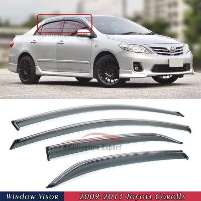 For 2009-2013 Toyota Corolla Chrome Trim Smoke Tinted Window Visors Rain Guards - Image 1 of 4