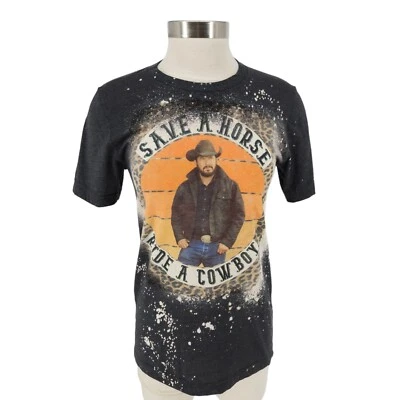 Big & Rich Save A Horse Ride A Cowboy Shirt Short Sleeve Gray Leopard Top Small - Image 1 of 4