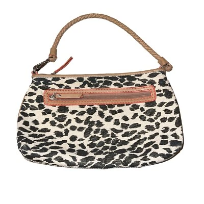 ANN TAYLOR LOFT CUERO MARRÓN Mango Trenzado Estampado ANIMAL ¡IMPRESIÓN LEOPARDO MONEDERO! Foto 1 de 4