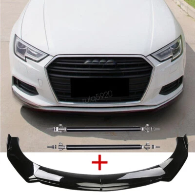 For 2017-2020 Audi A3 Glossy Black Front Bumper Lip Splitter Spoiler+Strut Rods - Image 1 of 4