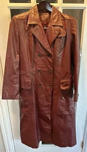 Womens Vintage Etienne Aigner Size 14 Wine Red 100% Leather Trench Coat Ox blood - Picture 1 of 17