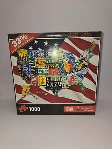 Majestic Springbok Family Puzzle STATE LICENSE PLATES USA Flag Map 1000 Pieces - Picture 1 of 4