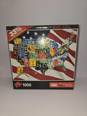 Majestic Springbok Family Puzzle STATE LICENSE PLATES USA Flag Map 1000 Pieces - Image 1 of 4