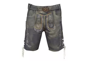 kurze Lederhose Herren Maximilian Trachtenhose mit Gürtel grau - Bild 1 von 5