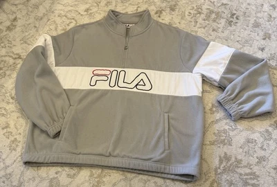 Suéter gris con cremallera de cuarto con logotipo de lana FILA con bolsillos XL Foto 1 de 4