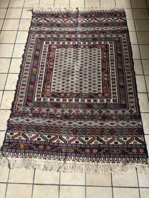 4’ X 6 ‘Fine Quality Hand Woven Afghan Maliki Sumak  Style Wool Kilim Rug READ - Image 1 of 4