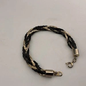 Vintage Armband schwarz & gold T Kette Zopf signiert Korea Stil Mode süß 7-1/2 Zoll - Bild 1 von 4