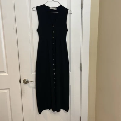 Maxi Vestido Suéter Colección XL Negro Lana Merino Sin Mangas Cuello en V Foto 1 de 4