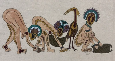 Impresión nativa de Fiji en Masi (tela de corteza), Matenga original firmada, regalo de arte raro Foto 1 de 4