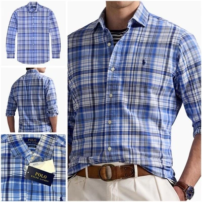 Polo Ralph Lauren Large Men's Classic-Fit Oxford Shirt Blue/White Plaid New NWT - Image 1 of 4