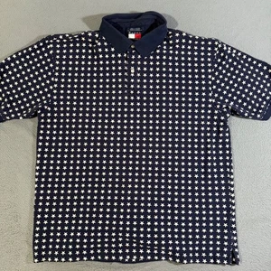 Vintage Tommy Hilfiger Polo Shirt Size XL Blue Star All Over Print Short Sleeve - Picture 1 of 6