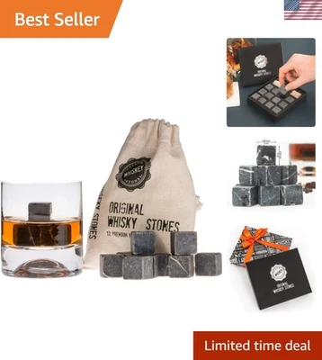 Juego de regalo piedras de whisky con 12 piezas piedras y bolsa. Whisky, bourbon, coñac,... Foto 1 de 4