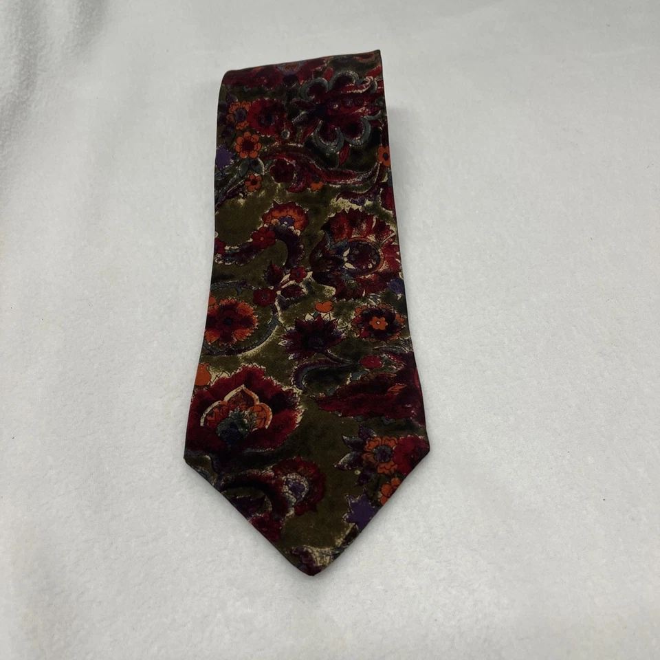 Corbata de seda con flores Emanuel Ungaro roja, azul, verde hecha en Italia Foto 1 de 3