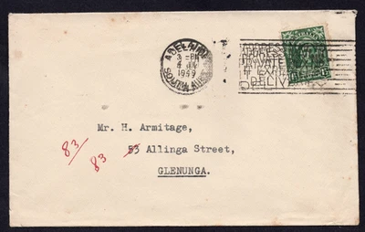 4 JLY 1949 ADELAIDE, S.A. double postmark with Elizabeth 1½d  stamp on cover - Image 1 of 4