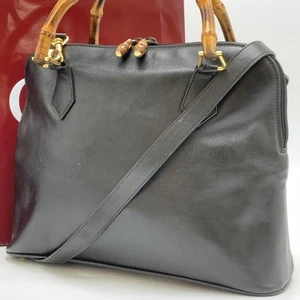 Gucci Bamboo 2way Shoulder Tote Handbag Leather Genuine Leather #PC61LP - Picture 1 of 12