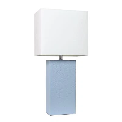 Elegant Designs LT1025-PWK Modern Leather Table Lamp with White Fabric Shade,... - Image 1 of 4