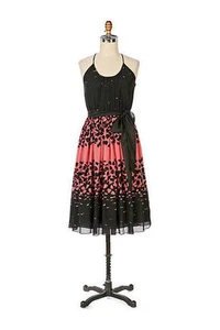 Rare! Anthropologie Twinkle by Wenlan Floral Coral Black "Petal Storm Dress" 2 - Picture 1 of 10