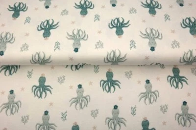 Jersey Krake Tintenfisch Octopus Öko-Tex Stenzo Meterw. creme ab 50x150/155cm - Bild 1 von 3