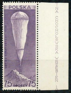 POLAND 1938 SPACE, Superb MNH/** Stratosphere BALLOON Stamp, Mountain, Polska, - Picture 1 of 2
