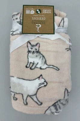 Deborah Connolly Designs Set of 2 Hand Towels Kitty Cats All Over Pattern Pink - Image 1 of 4