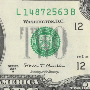 Billete de dos dólares con escalera completa de 8 dígitos número de serie elegante L14872563B - Imagen 1 de 12