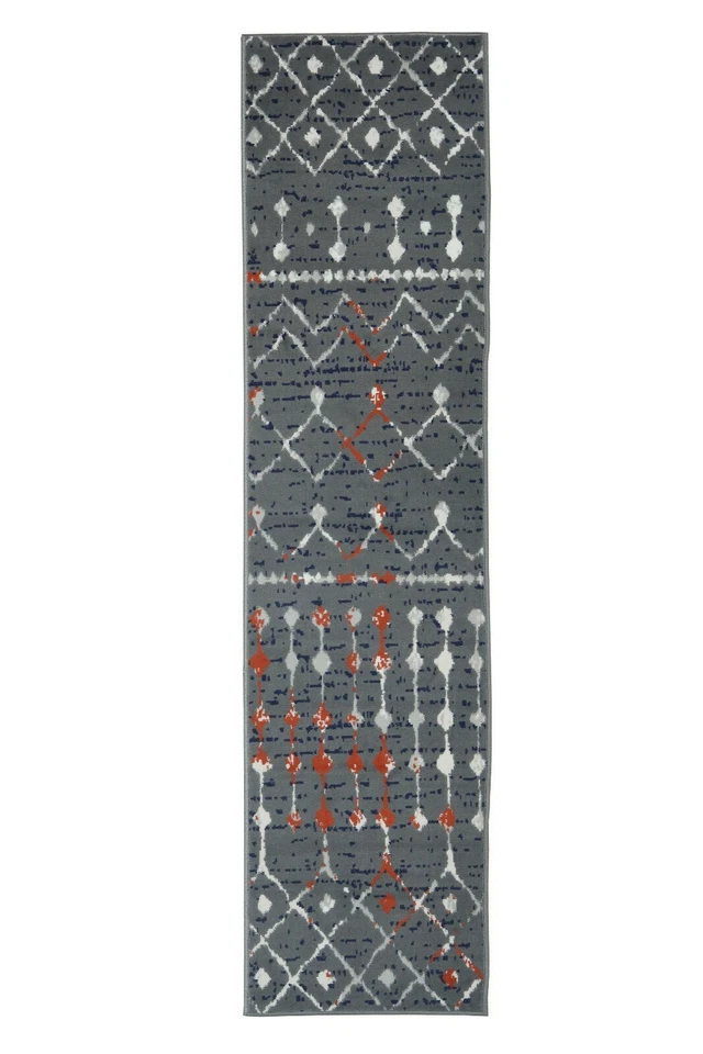 Distressed Moroccan Runner - 2'x8', Dark Grey, Transitional Design Area Rug -505 - Image 1 of 4