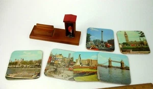 Vintage London Untersetzer Set mit Bildern Big Ben Queens Guard Bridge Halter Ständer - Bild 1 von 10