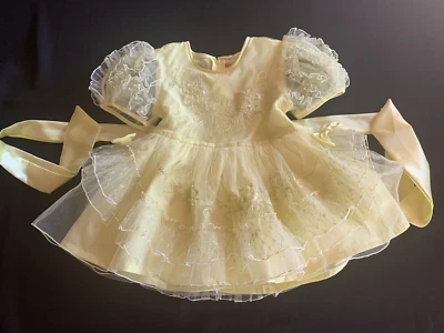 Vintage Knoll Yellow Party Dress Sz 3 Net Poly Silk Zipper Sequins Playpal  Doll - Image 1 of 4