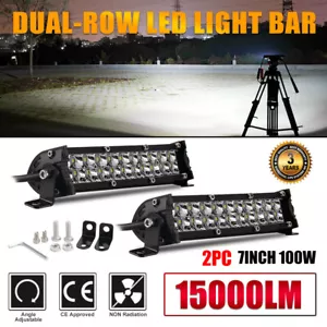 2x 7inch 100W LED Work Light Bar Flood Spot Combo Fog Lamp Offroad Driving Truck - Picture 1 of 10
