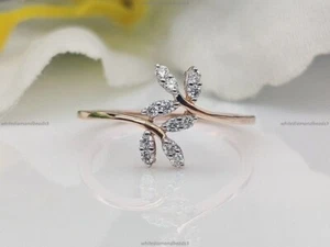 Liście koktajl drobna rocznica pierścionek 14k żółte złoto naturalny diament - Zdjęcie 1 z 6