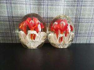 Large Pair Egg Shaped Calla Lilly Glass Bookends 5.25" T 4.25"w - Picture 1 of 14