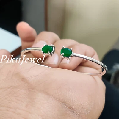 Bracciale in argento sterling 925 con più pietre preziose in onice verde per ... - Immagine 1 di 4