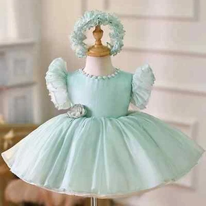 Blue Baby Puffy Sleeve Girl Dress Knee Length Princess Birthday Party Gown - Picture 1 of 21