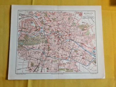 1892 BERLING Vintage CITY Map Germany ORIGINAL Antique 11.5 x 9.5 Color C10-7 - Image 1 of 3