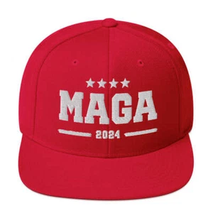 MAGA 2024 Trump Red Snapback Embroidered Hat - Picture 1 of 3