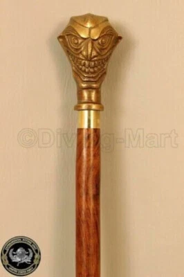 vintage brass joker head handle brown 3-fold walking cane stick designer - Image 1 of 4